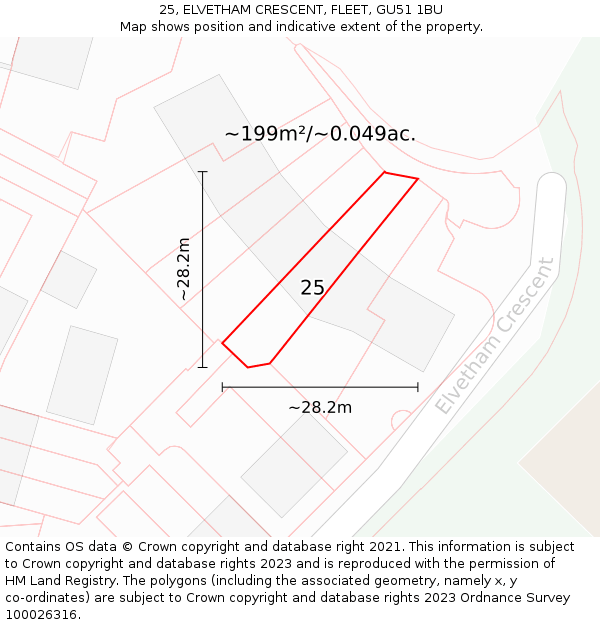 25, ELVETHAM CRESCENT, FLEET, GU51 1BU: Plot and title map