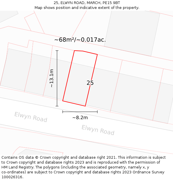 25, ELWYN ROAD, MARCH, PE15 9BT: Plot and title map