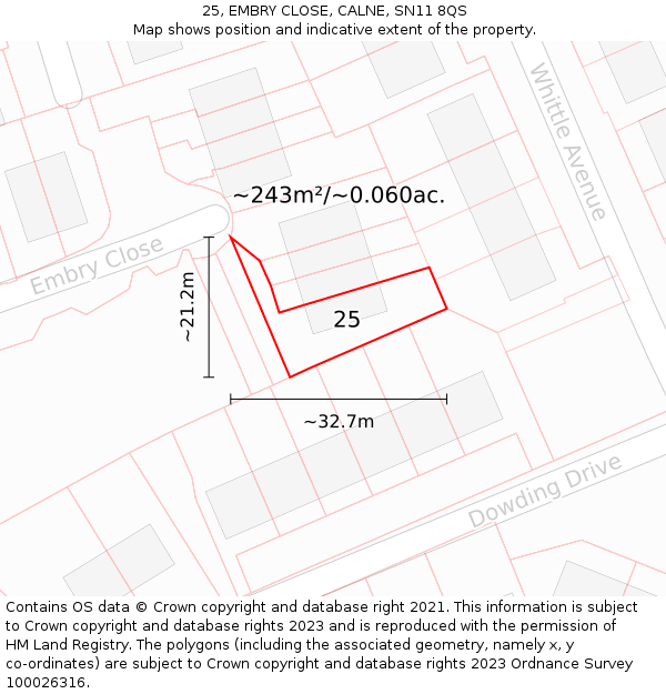 25, EMBRY CLOSE, CALNE, SN11 8QS: Plot and title map