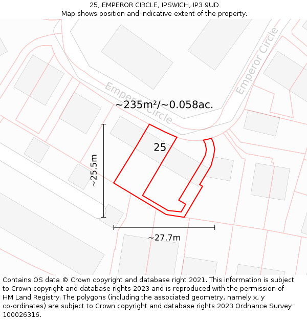 25, EMPEROR CIRCLE, IPSWICH, IP3 9UD: Plot and title map