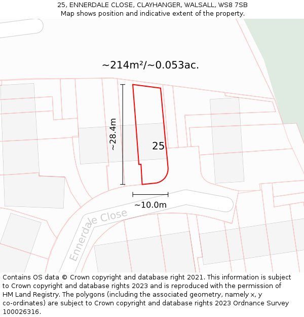 25, ENNERDALE CLOSE, CLAYHANGER, WALSALL, WS8 7SB: Plot and title map