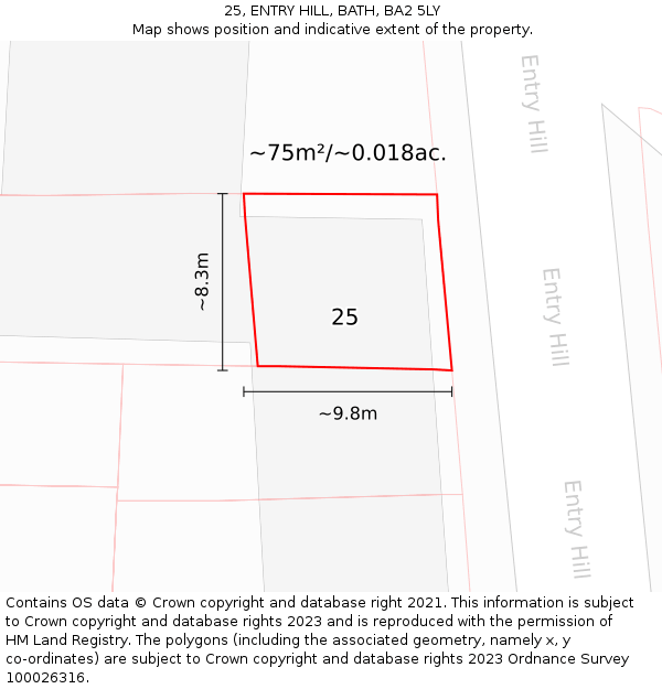 25, ENTRY HILL, BATH, BA2 5LY: Plot and title map