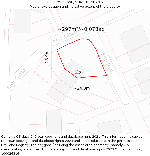 25, EROS CLOSE, STROUD, GL5 3TP: Plot and title map