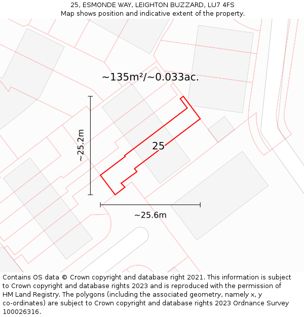 25, ESMONDE WAY, LEIGHTON BUZZARD, LU7 4FS: Plot and title map