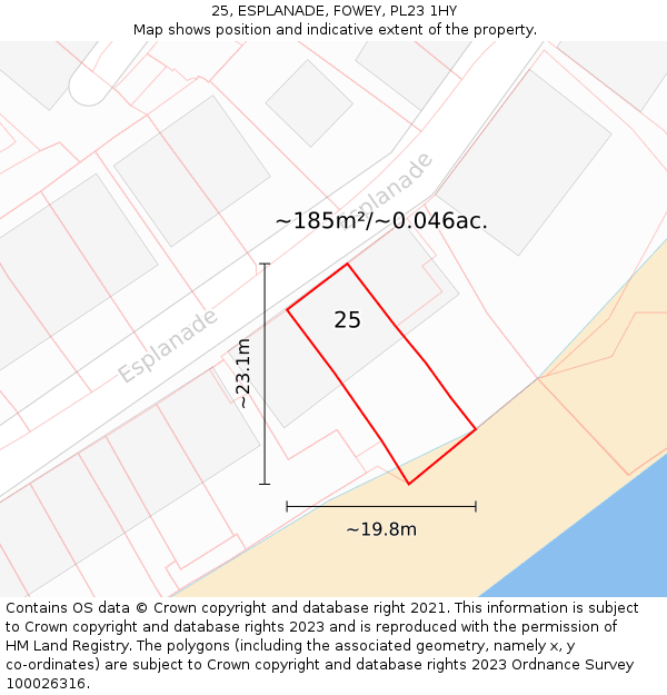 25, ESPLANADE, FOWEY, PL23 1HY: Plot and title map