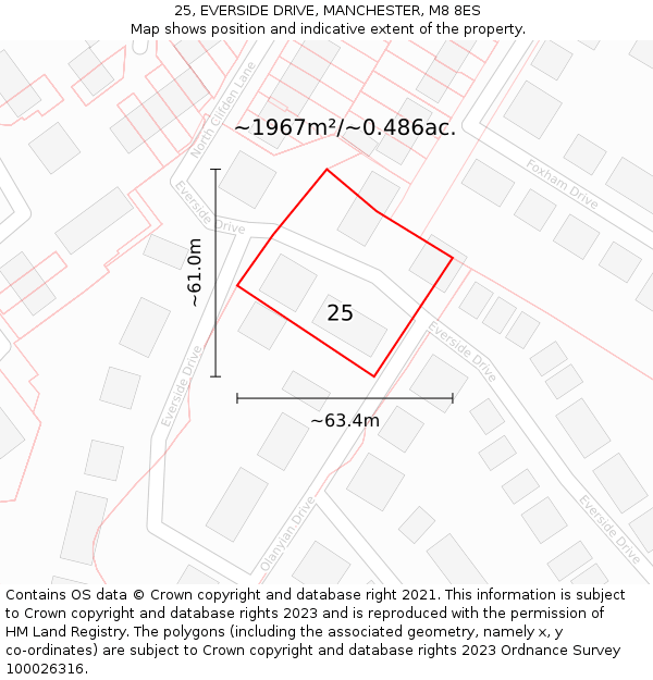 25, EVERSIDE DRIVE, MANCHESTER, M8 8ES: Plot and title map