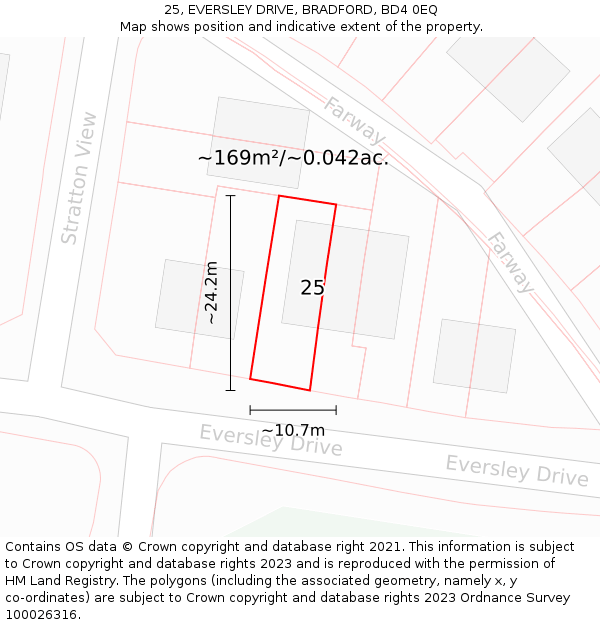 25, EVERSLEY DRIVE, BRADFORD, BD4 0EQ: Plot and title map