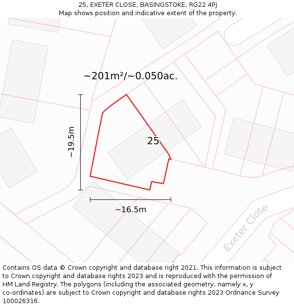 25, EXETER CLOSE, BASINGSTOKE, RG22 4PJ: Plot and title map