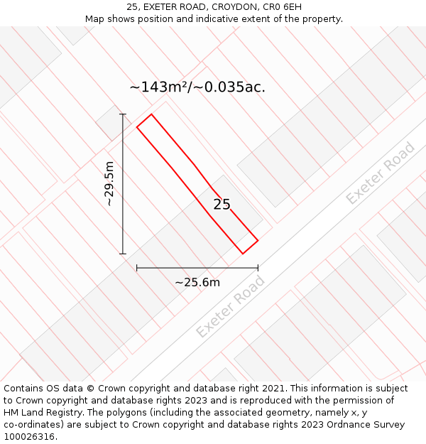 25, EXETER ROAD, CROYDON, CR0 6EH: Plot and title map
