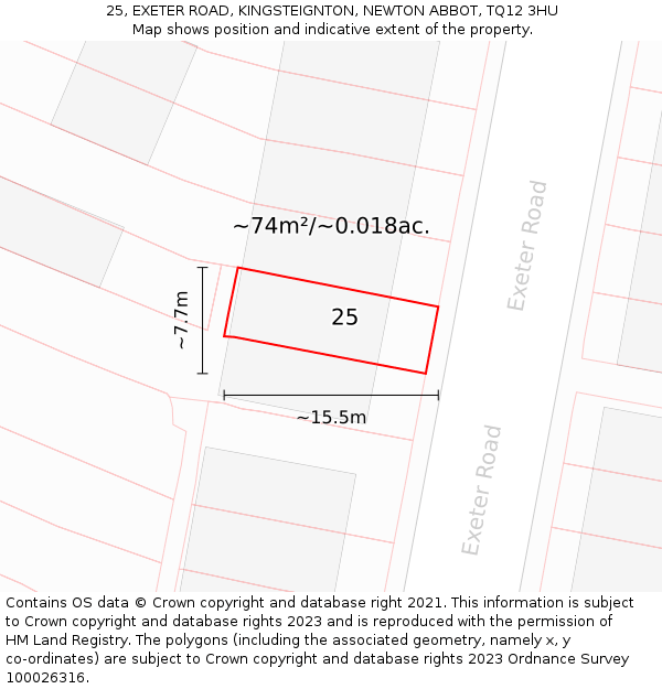 25, EXETER ROAD, KINGSTEIGNTON, NEWTON ABBOT, TQ12 3HU: Plot and title map