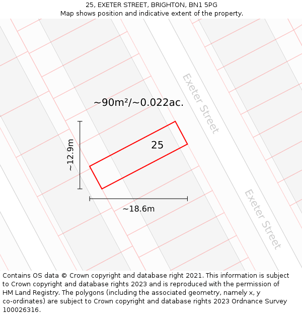 25, EXETER STREET, BRIGHTON, BN1 5PG: Plot and title map