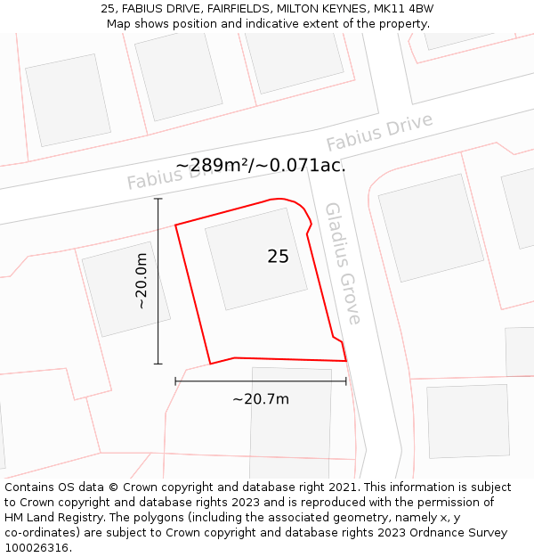 25, FABIUS DRIVE, FAIRFIELDS, MILTON KEYNES, MK11 4BW: Plot and title map
