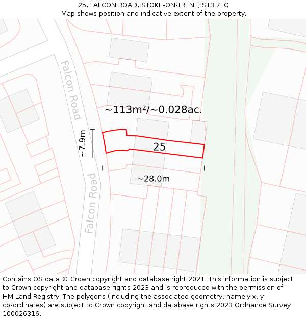 25, FALCON ROAD, STOKE-ON-TRENT, ST3 7FQ: Plot and title map
