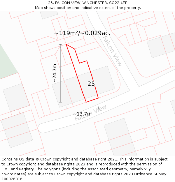 25, FALCON VIEW, WINCHESTER, SO22 4EP: Plot and title map