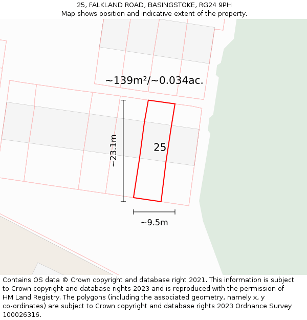 25, FALKLAND ROAD, BASINGSTOKE, RG24 9PH: Plot and title map