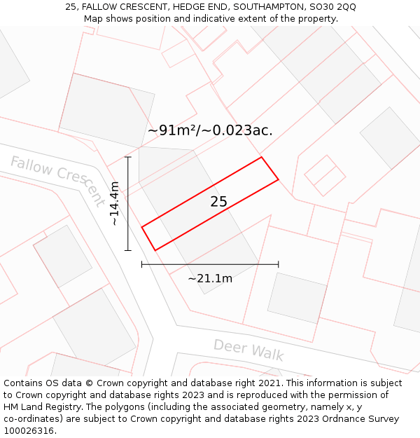 25, FALLOW CRESCENT, HEDGE END, SOUTHAMPTON, SO30 2QQ: Plot and title map
