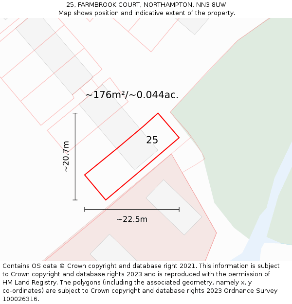 25, FARMBROOK COURT, NORTHAMPTON, NN3 8UW: Plot and title map