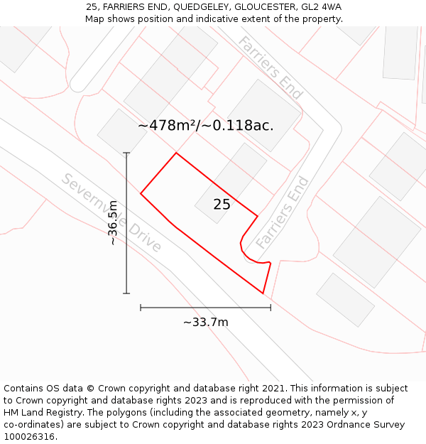 25, FARRIERS END, QUEDGELEY, GLOUCESTER, GL2 4WA: Plot and title map