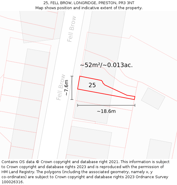 25, FELL BROW, LONGRIDGE, PRESTON, PR3 3NT: Plot and title map