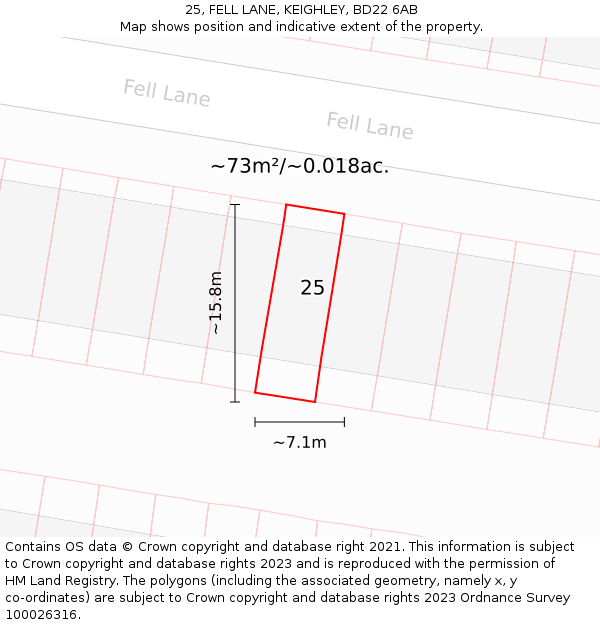 25, FELL LANE, KEIGHLEY, BD22 6AB: Plot and title map