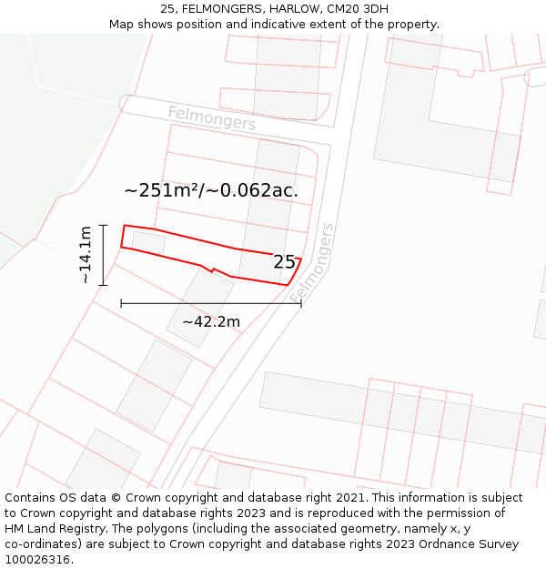 25, FELMONGERS, HARLOW, CM20 3DH: Plot and title map
