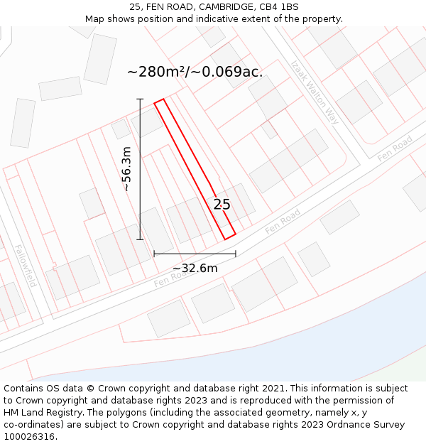 25, FEN ROAD, CAMBRIDGE, CB4 1BS: Plot and title map