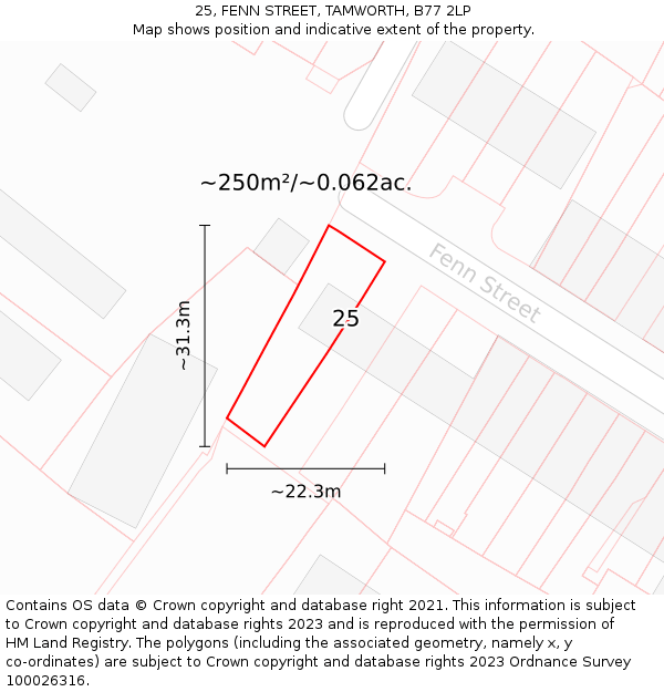 25, FENN STREET, TAMWORTH, B77 2LP: Plot and title map