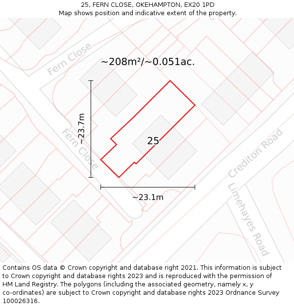 25, FERN CLOSE, OKEHAMPTON, EX20 1PD: Plot and title map