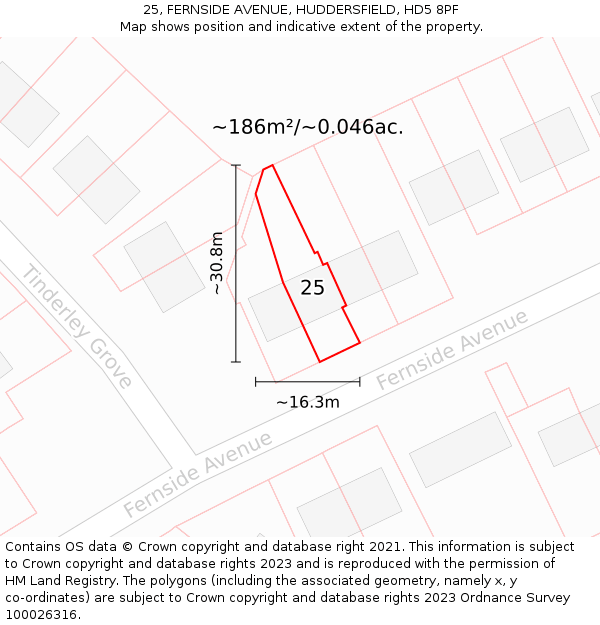 25, FERNSIDE AVENUE, HUDDERSFIELD, HD5 8PF: Plot and title map