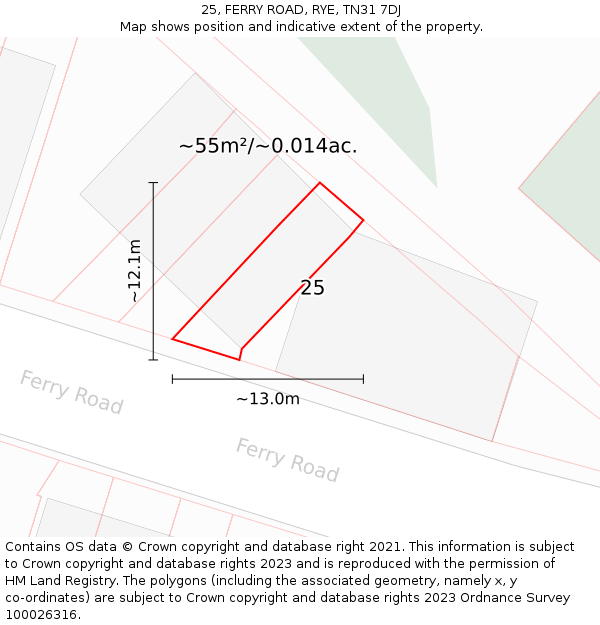 25, FERRY ROAD, RYE, TN31 7DJ: Plot and title map