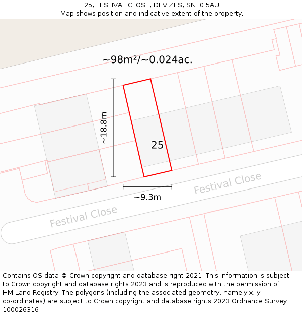 25, FESTIVAL CLOSE, DEVIZES, SN10 5AU: Plot and title map