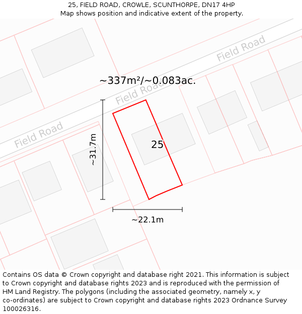 25, FIELD ROAD, CROWLE, SCUNTHORPE, DN17 4HP: Plot and title map
