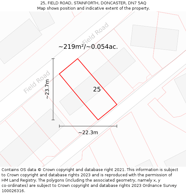 25, FIELD ROAD, STAINFORTH, DONCASTER, DN7 5AQ: Plot and title map