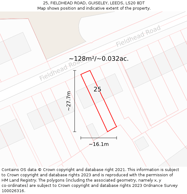 25, FIELDHEAD ROAD, GUISELEY, LEEDS, LS20 8DT: Plot and title map
