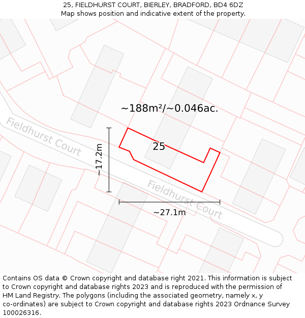 25, FIELDHURST COURT, BIERLEY, BRADFORD, BD4 6DZ: Plot and title map