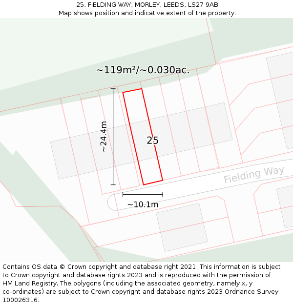 25, FIELDING WAY, MORLEY, LEEDS, LS27 9AB: Plot and title map