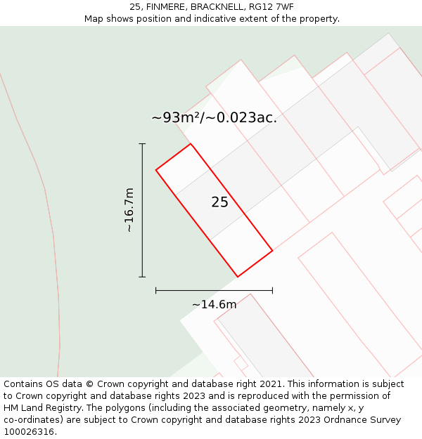 25, FINMERE, BRACKNELL, RG12 7WF: Plot and title map