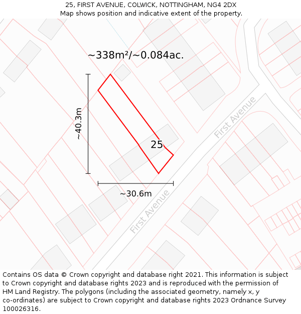 25, FIRST AVENUE, COLWICK, NOTTINGHAM, NG4 2DX: Plot and title map