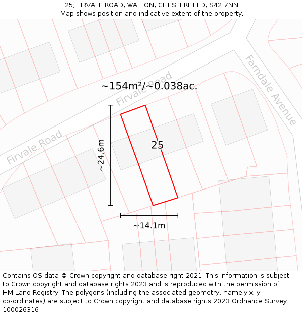 25, FIRVALE ROAD, WALTON, CHESTERFIELD, S42 7NN: Plot and title map