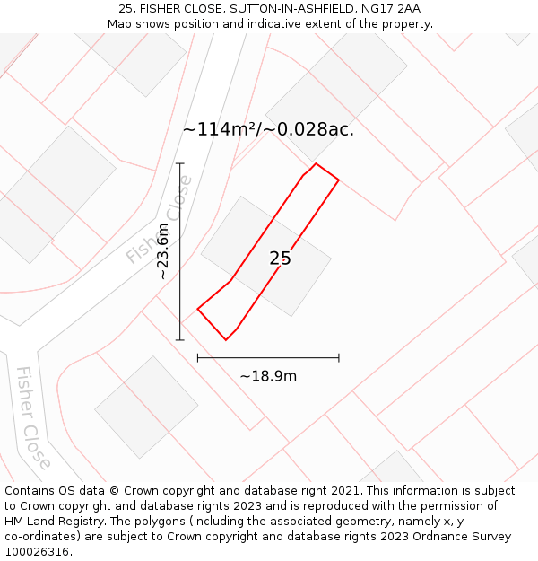 25, FISHER CLOSE, SUTTON-IN-ASHFIELD, NG17 2AA: Plot and title map