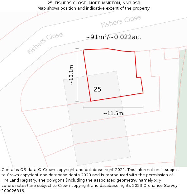 25, FISHERS CLOSE, NORTHAMPTON, NN3 9SR: Plot and title map
