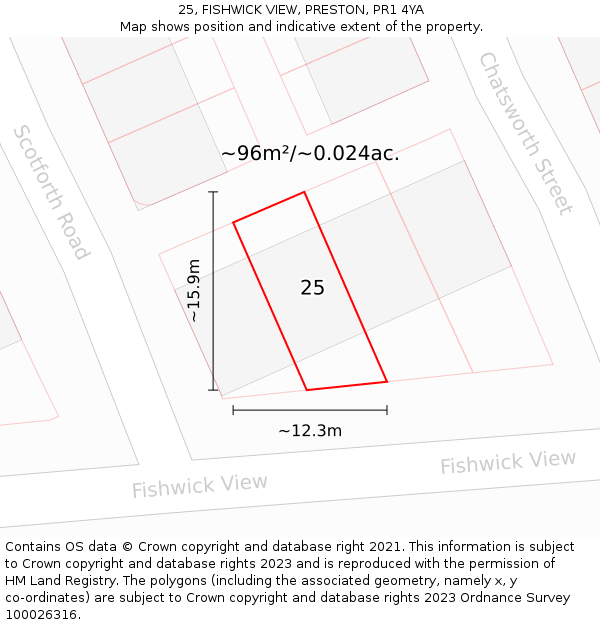 25, FISHWICK VIEW, PRESTON, PR1 4YA: Plot and title map