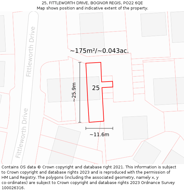 25, FITTLEWORTH DRIVE, BOGNOR REGIS, PO22 6QE: Plot and title map