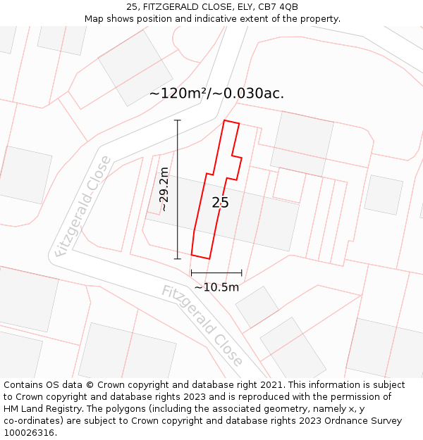 25, FITZGERALD CLOSE, ELY, CB7 4QB: Plot and title map