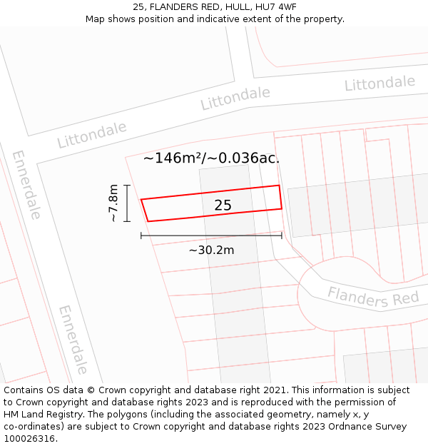 25, FLANDERS RED, HULL, HU7 4WF: Plot and title map