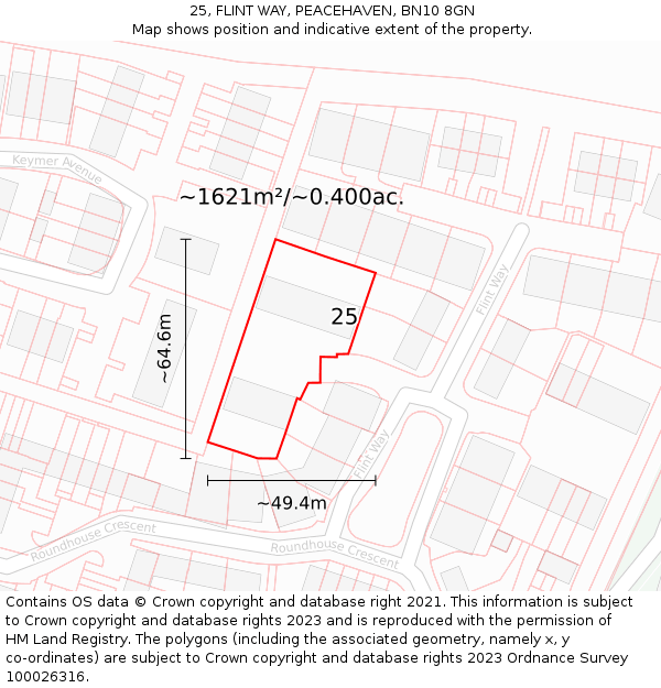 25, FLINT WAY, PEACEHAVEN, BN10 8GN: Plot and title map
