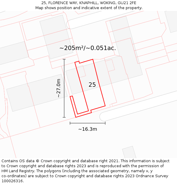 25, FLORENCE WAY, KNAPHILL, WOKING, GU21 2FE: Plot and title map