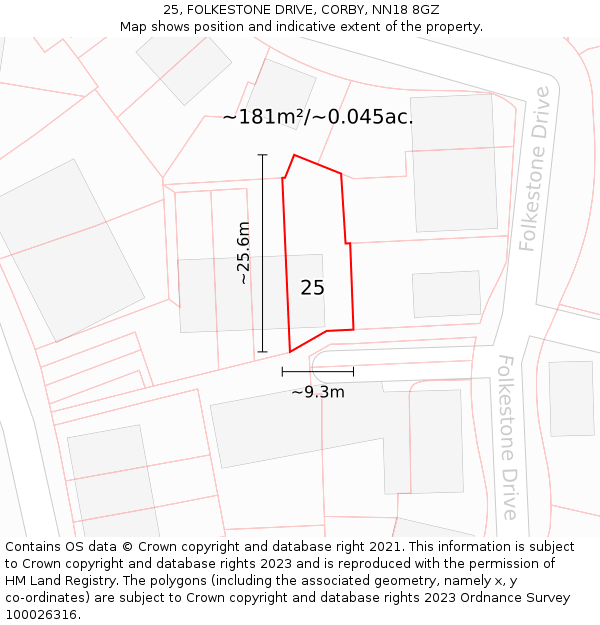 25, FOLKESTONE DRIVE, CORBY, NN18 8GZ: Plot and title map