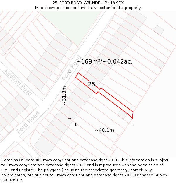 25, FORD ROAD, ARUNDEL, BN18 9DX: Plot and title map