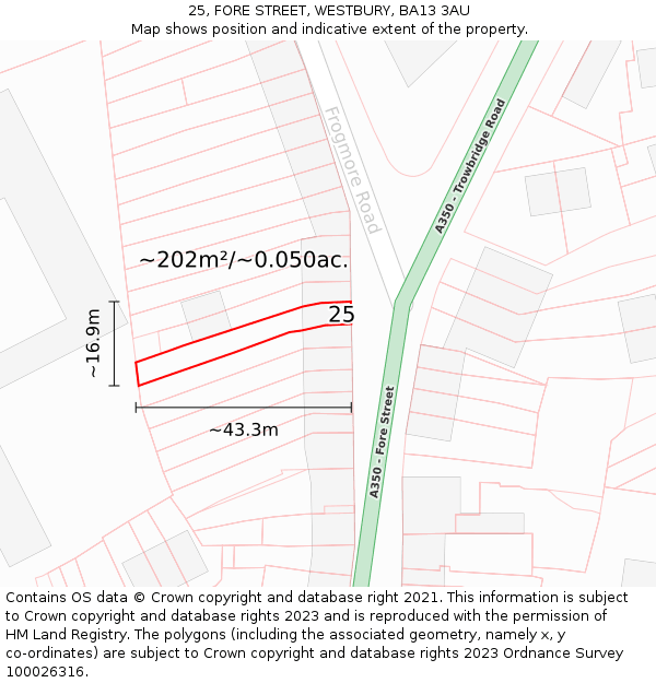 25, FORE STREET, WESTBURY, BA13 3AU: Plot and title map